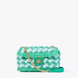 ♠️Kate Spade Evelyn Striped Crochet Raffia Small Shoulder Crossbody, Fresh Green